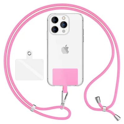 Obrázok produktu pre HoldMe Air Edition - univerzálna šnúrka s 2 podložkami a karabínou (strieborná) - 160 cm popruh na mobilný telefón - ružová