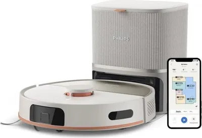 Obrázok produktu pre Vysávač s funkciou utierania Philips séria 5000, 10000 Pa, automatická vyprázdňovacia stanica, 200 minút prevádzky, béžová farba