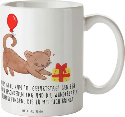 Produktbild von Mr. & Mrs. Panda Kaffeebecher 10. Geburtstag Freude - Weiß - Geschenk, Geburtstagsgeschenk, Happy Birthday, Tasse, besonderen Tag genießen, Pott, Meilenstein, Kaffeepott