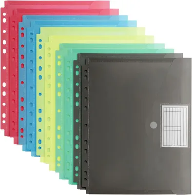Productafbeelding van A4 Documenten Mappen 10 Stuks, 5 Kleuren, Waterdicht, Perforaties, voor Archivering