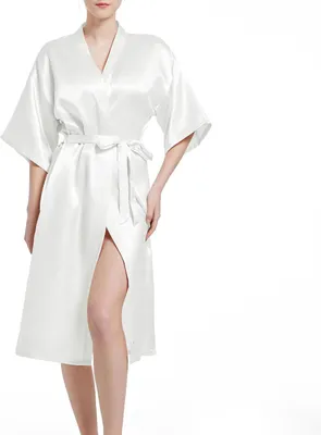 Produktbild von Damen Morgenmantel, kurze Satin-Kimono, leicht, für Braut, Hochzeitsoutfit