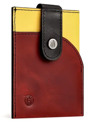 Produktbild von ® Nano Wallet | Minimal Slim Wallet | Mini Geldbörse Herren & Damen klein | Leder Portmonee | Portemonnaie klein - Geldbeutel (Rot Gelb)