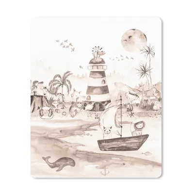 Produktbild von MuchoWow® Mauspad Mousepad Strand - Kinder - Leuchtturm - Alpaka - Meer - Tiere 30x40 cm - Mousepads - Maus Mat - Pad - Mausunterlage - Mausmatten