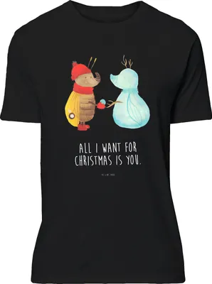 Produktbild von Mr. & Mrs. Panda S T-Shirt Nachtfalter Schneemann - Schwarz - Geschenk, mit Spruch, oberteil, Shirt, Schnee, Weihnachtsgruß, Weihnachten, Winter, Tshirt, Winterzeit