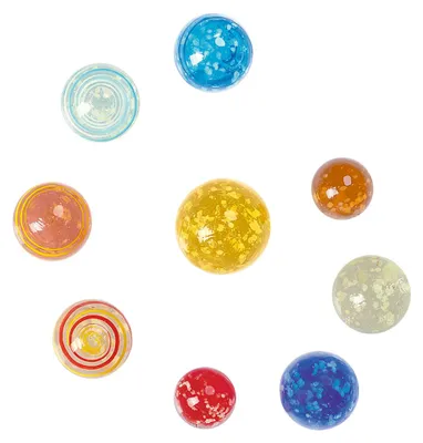 Immagine prodotto di moses. Sfere luminose a forma di pianeti, un classico gioco per bambini. Set di 9 sfere di vetro che si illuminano al buio. Sfere di vetro per giocare sia all'interno che all'esterno. Un regalo ideale per feste di compleanno, Pasqua o calendari dell'Avvento