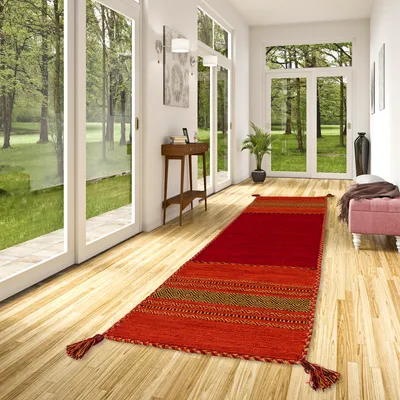 Produktbild von Läufer Natur Teppich Kelim Navarro Rot Orange, Größe:70x250 cm