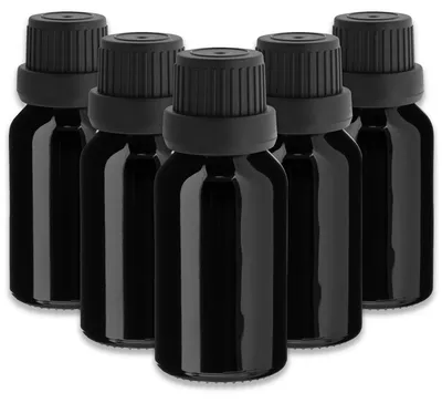 Produktbild von 5x Schwarze Glasflasche 15 ml mit schwarzem Tropfer leere Tropfflasche