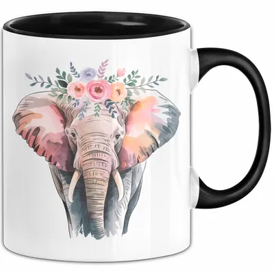 Produktbild von Elefant Tier Blumen Tasse Geschenk Lustige Geschenkidee Spruch (Schwarz)
