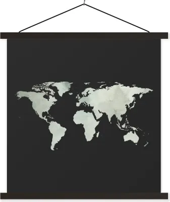 Produktbild von MuchoWow® Textilposter Weltkarte - Aquarell - Grau 90x90 cm mit schwarzem Rahmen - Magnetisches
