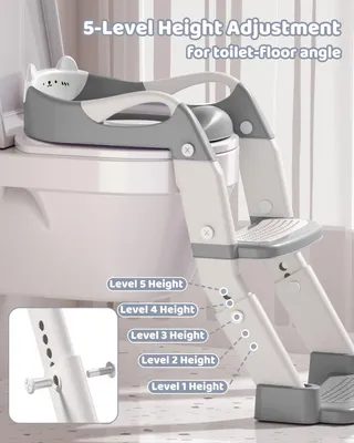 Produktbild von Kindertoilettensitz mit Treppe, grau, klappbare Toilettenleiter, rutschfest, Spritzschutz, für Kinder