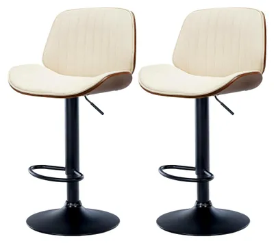 Produktbild von 2er Set Barhocker Nova I Kunstlederbezug I Höhenverstellbarer Barstuhl, Farbe: Walnuss/Creme