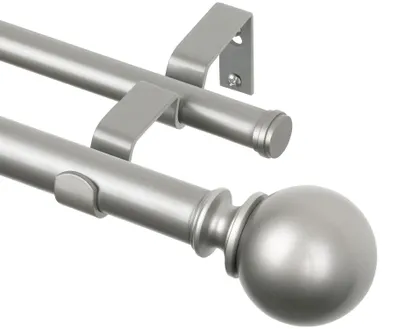 Image de Tringle à rideaux double KAMANINA, 2,5 cm de diamètre, longueur de 91,4 à 183,9 cm, finition argent antique