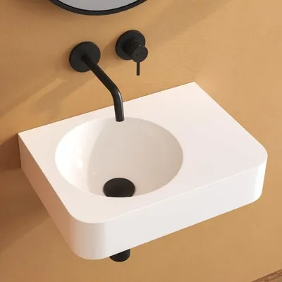 Imagen del producto de Kronenbach: Lavabo de piedra para lavamanos, 45 x 33 cm, con desagüe a la izquierda, sin orificio para el grifo