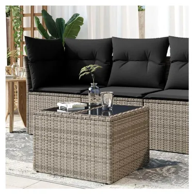 Produktbild von Gartentisch mit Tischplatte aus grauem Glas, 55 x 55 x 37 cm, Polyrattan