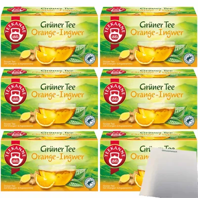Produktbild von Teekanne Grüner Tee Ingwer Orange 6er Pack (6x 20x 1,75g Teebeutel) + usy Block