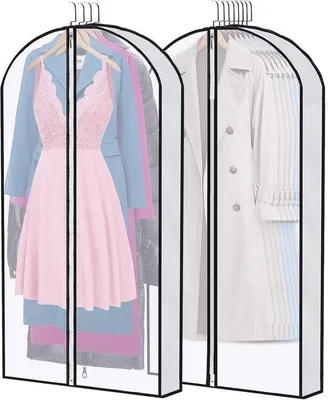 Productafbeelding van 2 Transparante broekoveralls met een inzetstuk van 10 cm, 60 x 100 cm, voor bescherming van kleding, kledingbeschermingshoezen, jassen, mantels, blouses, avondblouses, pakken, bescherming, kledingbescherming, broekoverall