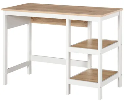 Image de Bureau 836-314AK, bureau d'ordinateur, bureau de bureau, MDF, naturel et blanc, 110 x 48 x 76,2 cm