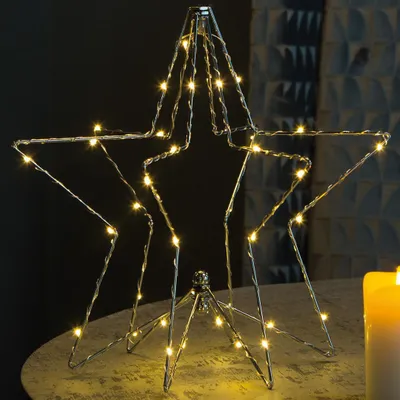 Produktbild von LED Metallstern 2D oder 3D zum Stellen + Hängen 33cm Warmweiß inkl. Timerfunktion Batteriebetrieb