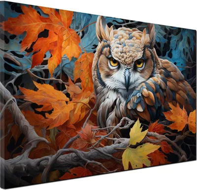 Produktbild von Eule auf Ast abstrakte Kunst Wandbild Leinwandbild Kunstdruck XL Wanddeko: 120x80x4cm