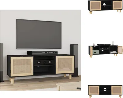 Produktbild von vidaXL TV-Schrank Schwarz 105x30x40 cm Massivholz Kiefer Natur-Rattan -  TV-Möbel