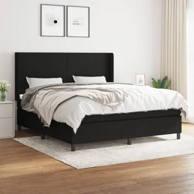 Produktbild von vidaXL Boxspringbett mit Matratze Schwarz 160x200 cm Stoff - Boxspringbett - Boxspringbetten - Bett - Schlafzimmermöbel