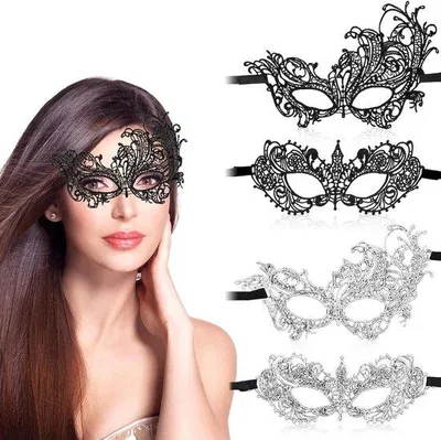 Image de Lot de 4 masques noirs pour femmes, style vénitien