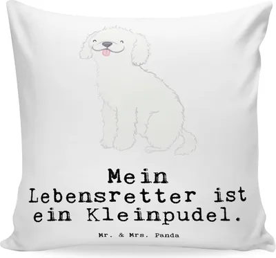 Produktbild von Mr. & Mrs. Panda Kuschelkissen Kleinpudel Lebensretter - Weiß - Geschenk, Kissen 40x40, Pudel, Dekokissen, für sofa, bedruckt