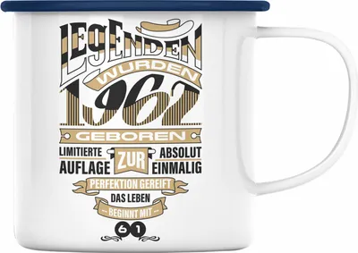 Produktbild von TRENDATION 60. Geburtstag Emaille Tasse Frau Mann Geschenk 60er Geschenkidee 60 Mutter Vater (Blau)