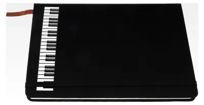 Produktbild von Schwarzes PolyurethanNotizbuch A5 mit veganem Leder-Einband, 96 unlinierte Seiten im Taschenformat mit Klaviermotiv und kratzfester Hülle für Musiker und Songwriter