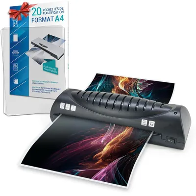 Image de Machine de laminage A4, livrée avec 20 pochettes. Machine de laminage à chaud, modèle A
