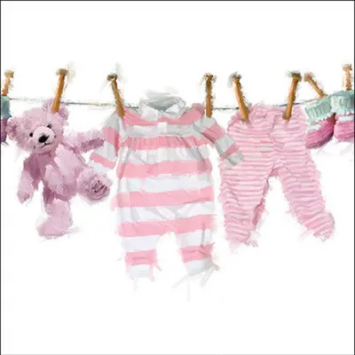 Produktbild von Servietten Papier 33x33cm 3-lag mit Babywäsche & Teddybär Motiv 20 Stk