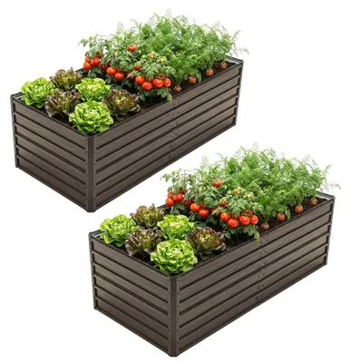 Produktbild von Hochbeet Wetterfestes Blumenbeet in Holzoptik Pflanzenbeet für Gemüse/Kräuter (2 St), 190x90x64cm Metall Rostbeständiger Pflanzkasten & offenem Boden
