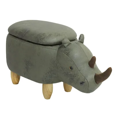 Produktbild von SVITA ANIMAL STORAGE Kinderhocker Tierhocker mit Stauraum gepolsterter Hocker mit Holzbeinen Grün Tier-Motiv Nashorn
