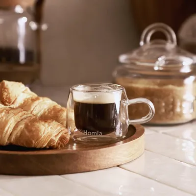 Produktbild von Gläser Kaffeeglas Kaffeebecher Teebecher Teegla Cembra Doppelwändig - 2er Set Becher Tasse  Spülmaschinenfest Höhe 5,5 cm,  0,08 l HOMLA