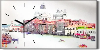 Produktbild von Wanduhr Bürouhr Leinwand Bild Geräuschlos Kunstdruck 60x30 Venedig Italien Stadt - schwarze Hände