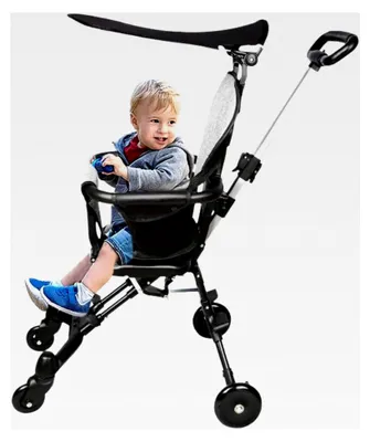 Produktbild von Kompakter Kinderwagen – bis 25 kg, neigbar, faltbar mit Getränkehalter, Regenschutz, Sonnenblende (UPF 50+) und XL-Einkaufskorb 30 x 55 x 86,5 cm – Grau + Schwarz