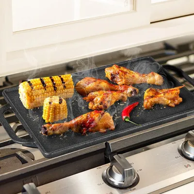 Image de Plaques de gril en fonte - Solution de cuisson 2 en 1 - 1 emballage - 41,8 x 24 cm - Fonte