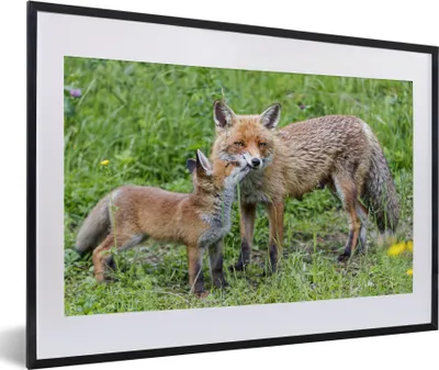 Produktbild von MuchoWow® MuchoWow® Gerahmtes Poster Füchse - Kind - Gras 60x40 cm - Poster mit zchwarzem Bilderrahmen - Schlafzimmer - Plakat in Rahmen - Drucken