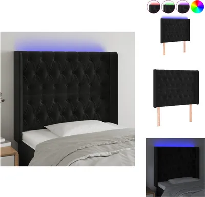 Image de vidaXL LED Tête de lit Noir 103x16x118/128 cm Velours - Tête & Pieds de lit