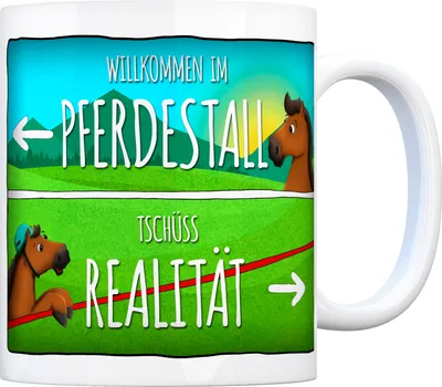 Produktbild von Kaffeebecher mit Spruch: Willkommen im Pferdestall Kaffeetasse Tasse