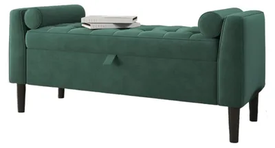 Obrázek produktu pro Sametová lavice s úložným prostorem – lavice s úložným prostorem na konec postele – 118 cm – s úložným prostorem – čalouněná lavice do ložnice, předsíně nebo obývacího pokoje – zelená