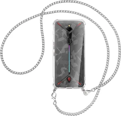 Produktbild von Handykette Backcover-Schutzhülle mit Band (Metall silberfarben) für ZTE Nubia Red Magic 3 / 3s - silberfarbene Kette