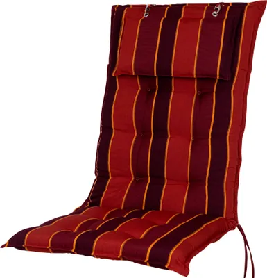 A striped chair cushion on a white background.
