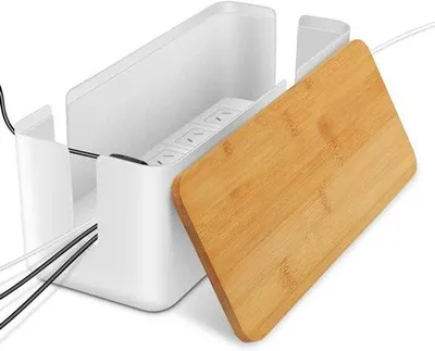 Produktbild von Famanu Kabelmanagementbox mit Bamboedeckel - Weiß
