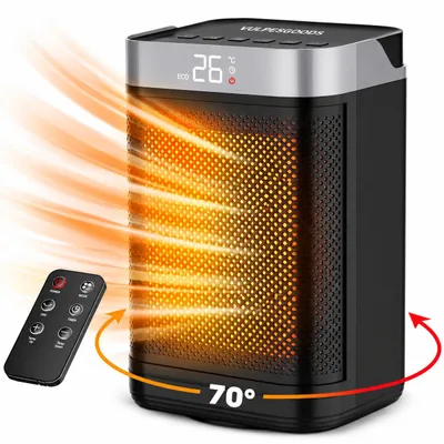 Produktbild von Vulpes Goods Keramik Heizlüfter, Elektrischer Heizlüfter mit Fernbedienung, Keramikheizung, 4 Stufen, 1500W, Timer & Thermostat, Für drinnen, Schwarz, KI-generiertes Bild