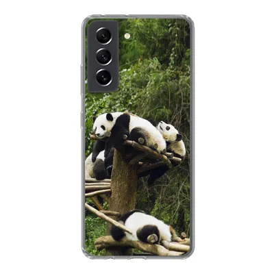 Produktbild von MuchoWow® Handyhülle Schutzhülle Hülle für Samsung Galaxy S21 FE Pandas - Holz - Treppe Silikon Softcase Handy Hülle - Mobiltelefonhülle