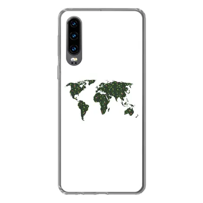 Produktbild von MuchoWow® Handyhülle Schutzhülle Hülle für Huawei P30 Weltkarte - Grün - Blätter Silikon Softcase Handy Hülle - Kartenbesitzer