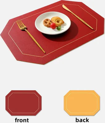 Produktbild von 6er Set Abwischbar Lederoptik Platzset und Untersetzer,Wasserdicht PVC Platzdeckchen Tischset für Hause Küche Restaurant und Hotel,43x30cm,Rot+Gelb