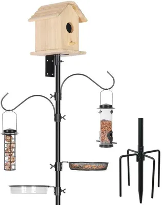 Productafbeelding van Ibenzoa® Verstelbaar vogelvoer-set, 196 cm – gepoedercoate metalen stang Ø 2,26 cm met stevige zinken voet en haken voor in de tuin