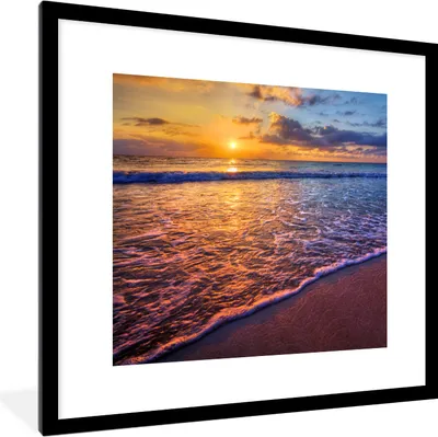 Produktbild von MuchoWow® Gerahmtes Poster Meer - Strand - Sonnenuntergang - Wolken - Horizont 40x40 cm - Poster mit Schwarzem Bilderrahmen Wandposter Rahmen Foto Bilder - Poster - Plakat im Rahmen